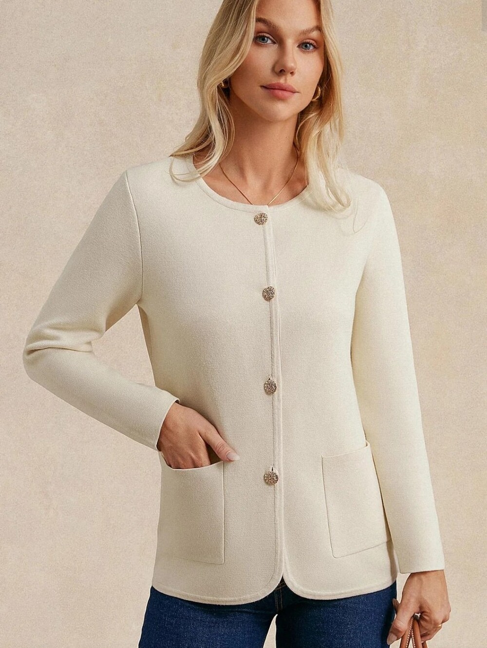 Grace Karin Cream Round-Neck Button Front Cardigan/ BNWT - Picture 3 of 8